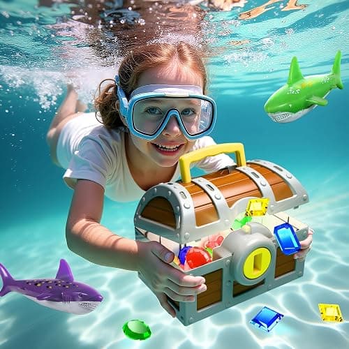 Funscape Kids Diving Pool Toy, Large Treasure Chest Water Dive Game W/Keys Gems Fish, Toddler Outdoor Swimming Treasure Box Playset, Fun Summer Swim Party Gifts 3 4 5 6 7 8 10 12 Year Old Boy Girl thumbnail 2