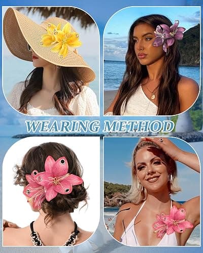 3 PCS Hawaiian Flower Hair Clips Orchid Style Flower Hair Clips Hibiscus Hair Barrettes for Wedding Beach Party（Punk 2） thumbnail 6