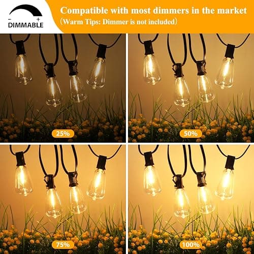 Brightever LED Outdoor String Lights 100FT Patio Lights with 52 Shatterproof ST38 Vintage Edison Bulbs, Outside Hanging Light Waterproof for Porch, Deck, Garden, Backyard, Balcony, 2700K Dimmable thumbnail 4
