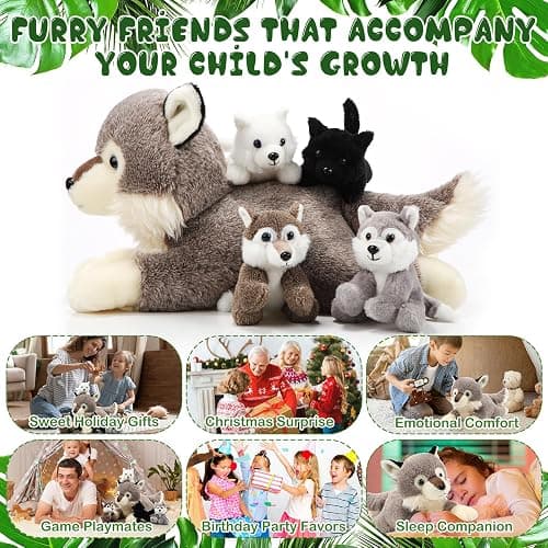 Shappy 5 Pieces Soft Wolf Stuffed Animal Family Set – 16 Inch Large Mommy Plush with 4 Small Baby Plushies on Galentines Valentines Day Easter Birthday Exchange Gifts for Kids Boys Girls thumbnail 6