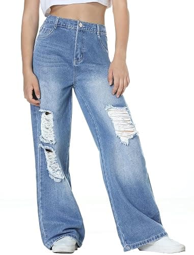 EXARUS Girls Jeans Baggy Pants Wide Leg/Flare Teen Clothes Ripped Denim Tween Preppy Casual Youth Kids Junior 6-14Y thumbnail 4