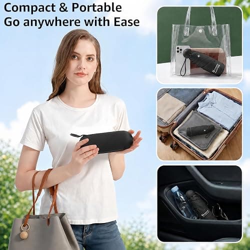 BAODINI Travel Essentials Mini Umbrella for Purse With Case Small Compact UV Sun Protection Lightweight Tiny Pocket Manual Open Close Umbrella for Women Kids and Men Fits Purse Backpack thumbnail 6