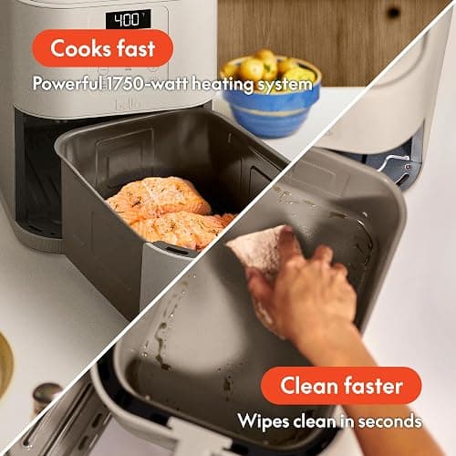 bella 6 Qt Slim Air Fryer, Fits-anywhere™ Kitchenware, EverGood™ Ceramic Nonstick Coating, Adjustable Temperature, 6 Preset Cooking Options, 60 Min Auto Shutoff w Audible Tone, 5lb Capacity, Oatmilk thumbnail 5