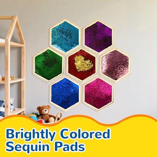 LILXIU 16 PCS Sensory Wall Panel with 9 Wooden Frame Replaceable Flip Sequin Board Textured Sensory Mats for Wall and Floor Early Learning Fidgeting Activity thumbnail 6