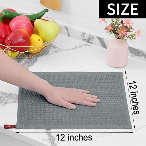 Homaxy 100% Cotton Waffle Weave Kitchen Dish Cloths, Ultra Soft Absorbent Quick Drying Dish Towels, 12 x 12 Inches, 6-Pack, Grey thumbnail 3