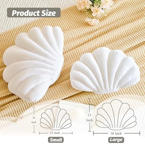 Lfsaaj White Seashell Throw Pillows, Shell Shaped Throw Pillows, 13 Inch Soft Velvet Home Decorative Pillow Plush Cushion for Bed Couch Living Sofa Room Decor Accent Throw Pillow thumbnail 2