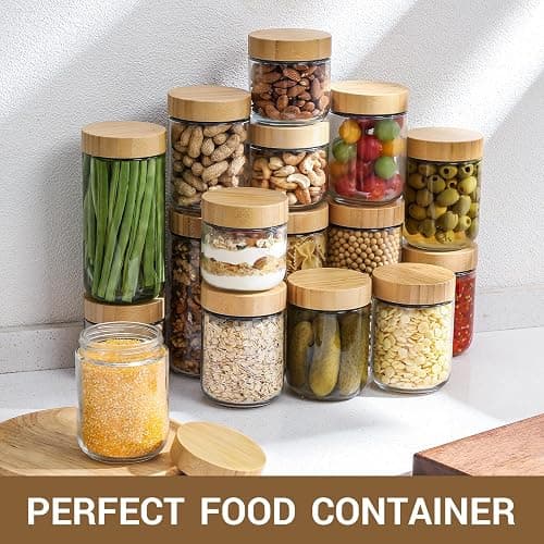 NETANY 4-pack 16oz Glass jars with Airtight Lids, Overnight Oats Containers with Bamboo Lids, Wide mouth Mason Salad jars, Glass Food Storage Containers for Snacks Yogurt Spice Sugar thumbnail 6