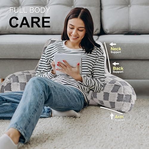 Aimuan Reading Pillow Checkered Bed Rest Wedge Backrest Checkerboard Pillow with Arms Back Support for Sitting Up in Bed Cushion Incline Rest Sleeping Snoring Pillow (Grey,Large) thumbnail 4