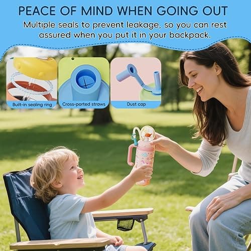 Como bebe Insulated Whale Fountain Sippy Cup, 24 oz 316 food-grade Stainless Leak-Proof Straw,Tumbler with Handle, Fits Car Cup Holders. 2 types lids for Kids, Teens & Adults V3.0 (Green dinosaur) thumbnail 10