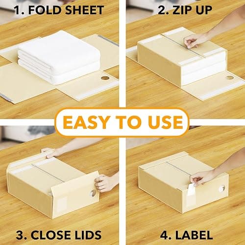 SpaceAid 8 Pack Bed Sheet Organizers and Storage, Foldable Sheet Organizer for Linen Closet, Sheets Set Folder Keeper with Window XL (Queen & King Size) Bedding Container (Beige, 8 Pack) thumbnail 4
