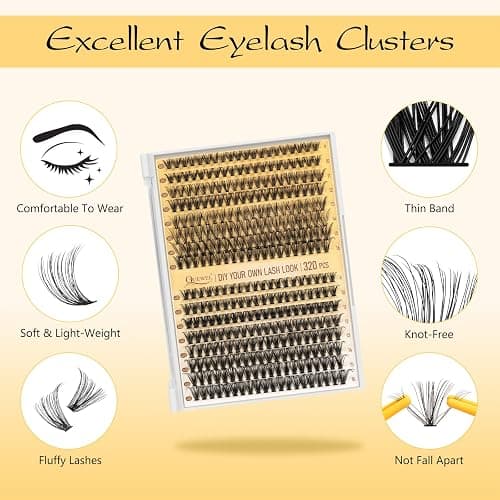 QUEWEL Lash Clusters Kit, 320 Pcs 30D+40D Lash Cluster Eyelash Extensions 9-16mm Lash Clusters Wispy Kit with Eyelash Clusters Bond and Seal Glue Remover Tweezers (30D+40D Kit) thumbnail 2
