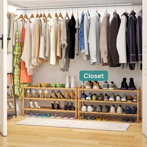 viewcare 3-Tier Long Shoe Rack, Bamboo Wood Shoe Rack for Closet, Entryway & Hallway, Stackable | Beautiful | Functional | Sturdy thumbnail 2