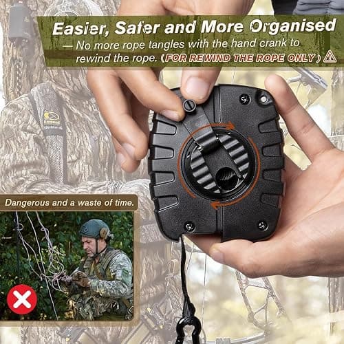 Tomaki Retractable Bow Hoist, 29.5FT Bow & Gear Hoist for Tree Stand, Bow Rope with Crank Handle for Easy Rope Rewinding, Premium Gear Rope, Must Have Accessories for Tree Stand Climbing Safety thumbnail 6