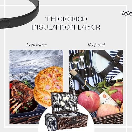 YPshuye Picnic Basket Set for 4 with Waterproof Blanket Mat Insulation Bag Wicker Navy Blue Vintage Classic Gift for Christmas Thanksgiving Wedding Birthday Camp Outdoor Beach Travel thumbnail 7
