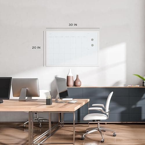 U Brands Magnetic Dry Erase Calendar White Board, 30" x 20", White Wood Style Frame, Includes Magnets thumbnail 3