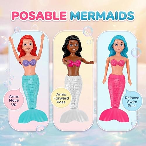 Mermaid Bath Toys for Toddlers Kids Girls - Princess Wind Up Tail Flap Floating Water Bathtub Toys, Swimming Pool Bathing Time Fun (4 Pack) thumbnail 3