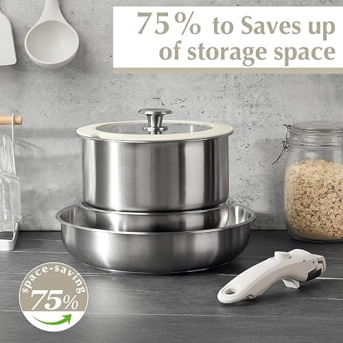 KOCH SYSTEME CS 7 Piece Stainless Steel Cookware Set, Stainless Steel Pots and Pans Set, Stainless Steel Pan with Detachable Handle, Kitchen Set, Induction Compatible, Dishwasher & Oven Safe - 7 PCS thumbnail 3