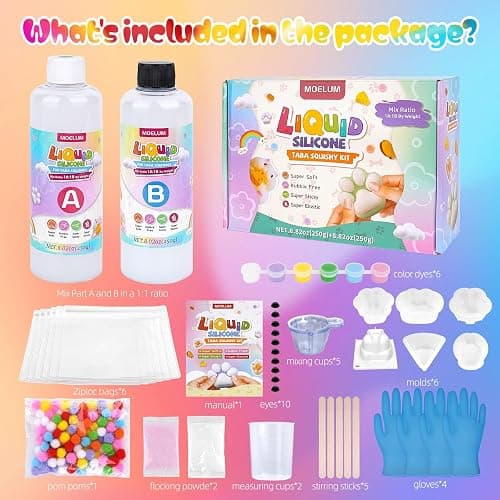 MOELUM DIY Taba Squishy Kit with 6 Molds - 18OZ Bubble Free Liquid Silicone, Fast 2-3H Cure with Easy Guide, Ultimate Craft Gift for Beginners thumbnail 3