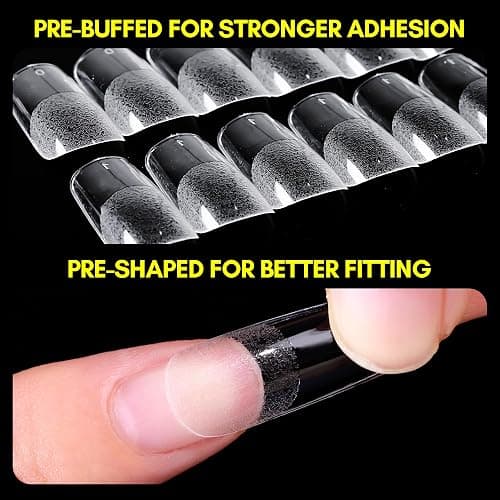 Makartt Medium Square Fake Nail Tips: 120pcs Clear Full Cover Half Matte Soft Gel Pre-shape Acrylic Gel Press on Extension for Nails, 12 Sizes French Manicure Salon Home DIY with Box thumbnail 7