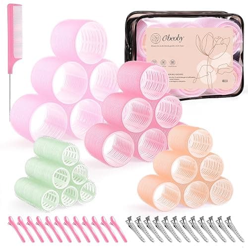 Obeoby 4 Sizes Hair Rollers Curlers Set with Clips for Women (Light Colors) | No Heat Hair Rollers Set - 4 Sizes Jumbo Large Big Small Rollers for Long Short Curly Hair and Bangs Styling Birthday Gifts - Image 1