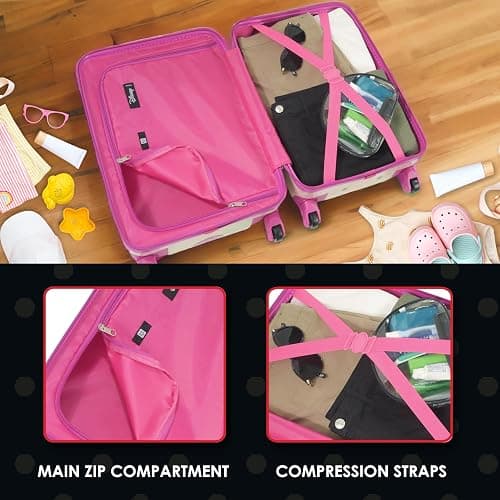 FUL Disney Minnie Mouse 21 Inch Kids Carry On Luggage, Hardshell Rolling Suitcase with Spinner Wheels, Pink thumbnail 5