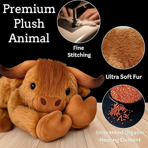 Lulumaia Stuffed Animal Heating Pad for Cramps - Microwavable Stuffed Animal Heating Pad for Neck and Shoulders - Microwave for Tension, Stress Relief Gift in Canvas Bag (Highland Cow) thumbnail 5