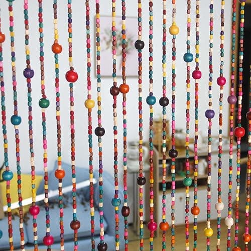 Urmforweilin 38 Strands Colorful Boho Hippie Door Beads Curtain, Hanging Wood Beaded Curtain for Doorways 36 Inches x 79 Inches (Rainbow) - Image 1