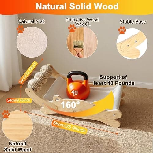 ERGTFVN Cat Scratcher Bed, Heavy Duty Sisal Cat Scratching Post with Hammock for Indoor Cats, Natural Wood Cat Lounge for Sleeping & Scratching, Stable Bed for Large Cats thumbnail 3