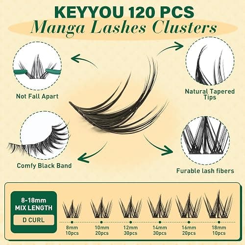 KEYYOU LASH Manga Lash Clusters 8-18mm Fairy Eyelash Clusters Natural DIY Lash Extension Wispy with Soft Thin Band(MG03) thumbnail 2