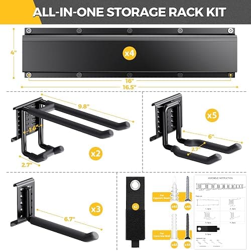 LBT 66" Garage Tool Organizer Wall Mount - 720lbs Garden Tool Organizer with Adjustable Hooks, Heavy Duty Metal Garage Storage Rack, Anti-Rust Shed Rack Holder Hanging Rake Broom Mower Snowboard thumbnail 2