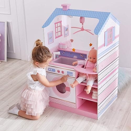 Olivia's Little World Classic Dollhouse Baby Doll Changing Station with Crib, High Chair, Sink, Washing Machine and Separate Swing for Dolls up to 18-in., Multi thumbnail 2