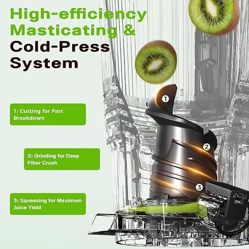 Cold Press Juicer, Juicer Machines with 5.3" Wide Feed Chute, Slow Masticating Juicer for High Yield with Whole Fruits and Vegetables (Black) thumbnail 6