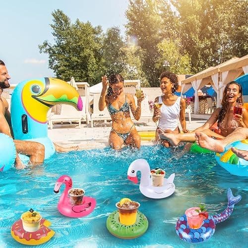 Inflatable Drink Holder, 35 Pack Drink Floaties for Pool, Pool Drink Floats for Hawaii Themed Pool Parties Cute Flamingo Inflatable Cup Holders Coasters thumbnail 4