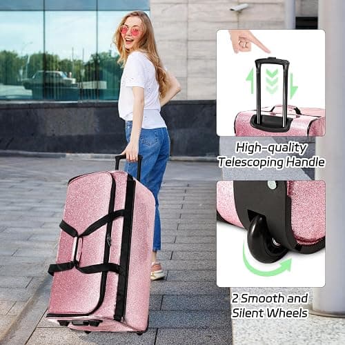 Dance Bag with Garment Rack, OMIDEL 29" Rolling Dance Competition Duffle Bag with Garment Rack & Silent Wheels, Collapsible Dance Suitcase for Dance Competition Shows Recitals Travel - Glitter Pink thumbnail 5