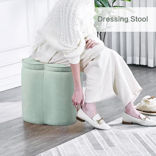 Crestview Collection Foot Rest Ottoman with Storage,Sage Green Chenille Fabric Flower Ottoman for Living Room, Vanity Stool for Bedroom,Floor Pouf for Home Decor,Seafoam Green,18 inches thumbnail 8