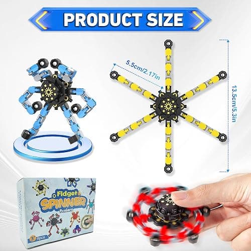 Transformable Fidget Spinners,9PCS Funny Sensory Fidget Toys Adults Deformable Chain DIY Robot Spinner,Fingertip Stress Relief Gyro Toy Halloween Party Favors Christmas Stocking Stuffers for Kids thumbnail 3
