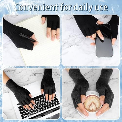 SATINIOR 2 Pair Unisex Winter Half Finger Gloves Knitted Fingerless Mittens Warm Stretchy Gloves in Common Size thumbnail 4