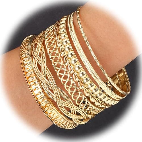 Yolev 7 Piezas Brazalete Oro Mujer Apilables Gruesos Boho Apilables Brazaletes Indios Conjunto de Joyería de Mujer India Conjunto de Joyería Vintage de Boda Africana Pulseras Oro Mujer thumbnail 8