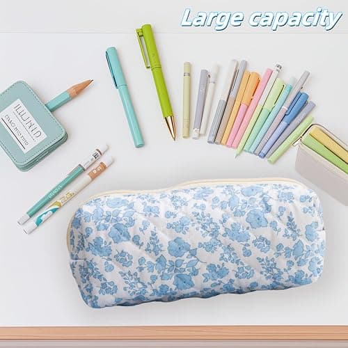 Carry bloom Pencil Pouch Cute Pencil Case for Girls Aesthetic Pencil Bag with Zipper Pen Cases School Supplies Makeup Bag (1 flower blue) - 1 flower blue thumbnail 4