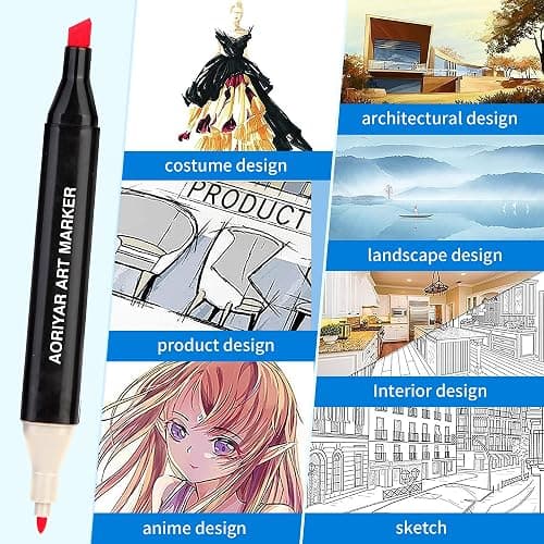 Aoriyar 48 Colors Dual Tip Twin Marker Pens Set - Permanent Graphic Marker Pens for Drawing Colouring Sketching Painting - Art Alcohol Marker Pens for Artist Adult Kids Manga thumbnail 6
