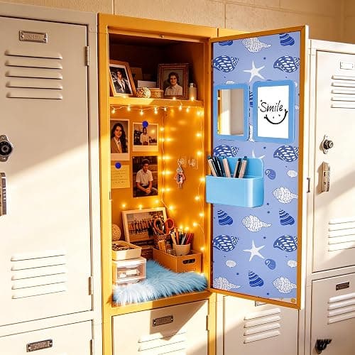 Elfcool 13 Pcs Locker Accessories Kit, Locker Decorations for Girls Boys Magnetic Pen Holder, Mirror, Whiteboard, Wallpaper, Magnets, Plush Rug, String Light, Back to School Essentials (Blue) thumbnail 3