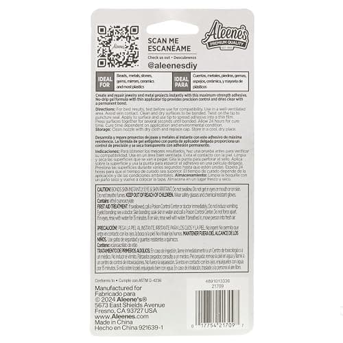 Aleene's 21709 Jewelry & Metal Glue, 0.7 oz - Instant Adhesive, Permanent Bond, Waterproof, Dries Clear, Ideal for Repairs thumbnail 6