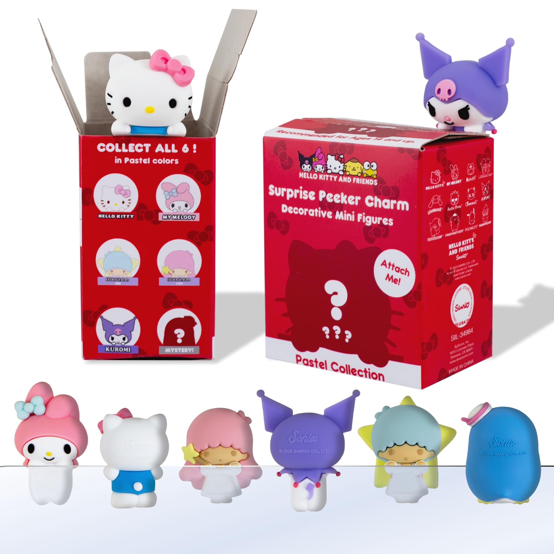 Sonix x Sanrio Hello Kitty & Friends Peekers - Pastel Series Blind Box - Adhesive Decorative Mini Figures - Includes Hello Kitty, My Melody, Kuromi, Little Twin Stars, or Mystery Character - Image 1