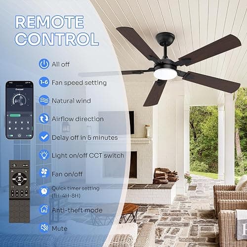 Crazypai Ceiling Fans with Lights, 52 Inch Modern Ceiling Fans with Lights | DC Reversible Motor, Noiseless, 3CCT, Ceiling Fan with Remote Control for Bedroom, Living Room, Apartment Indoor/Outdoor Use thumbnail 7