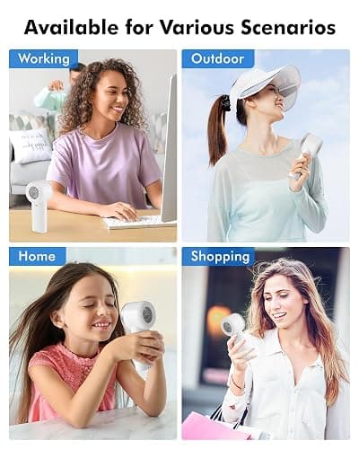 WHATOOK Portable Mini Fan: High Speed Cooling Fan, 10 Hours Battery Life, USB Rechargeable, Small Essentials for Women, Beach Travel, Vacation (White) thumbnail 6
