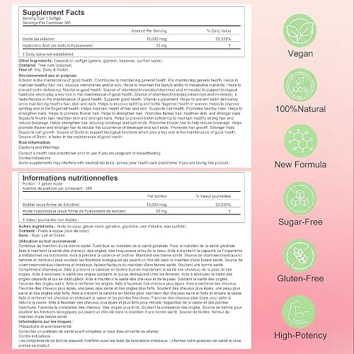 Biotin 10,000mcg Softgels with Hyaluronic Acid, Biotin for Hair Growth Supplement, Biotin Gummies for Hair Skin and Nails Vitamins, Chewable Non-GMO Biotine, 365 Softgels Made with Coconut Oil (1 Pack) thumbnail 4