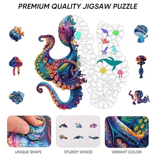 Qiuenisray Wooden Puzzles for Adults, Octopus Ocean Jigsaw Puzzles 200 Pieces, FSC Certified Unique Animal Adult Puzzles, Irregular Creative Gift for Family Game 11.2 x 11.2 in thumbnail 4