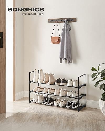SONGMICS Shoe Rack, 3 Tier Shoe Organizer, Metal Shoe Storage Shelf for 15 Pairs of Shoes, Easy to Assemble, Entryway, Black ULSA303B02 - 3 Tiers (36.2"W) - Black thumbnail 2