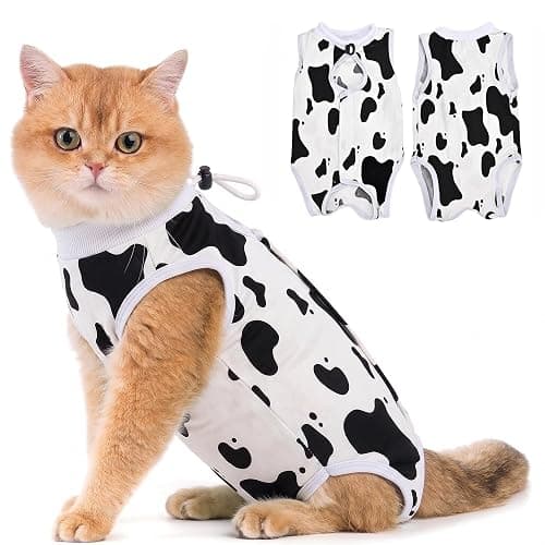 Avont Cat Recovery Suit - Kitten Onesie for Cats After Surgery | Stop Licking, Protects Stitches, S: Neck 8.5"-10.2"/Chest 11.5"-13"/Back 8", Soft & Breathable, Hook & Loop, Cow - Image 1