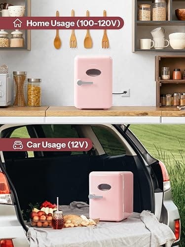 Reemix Mini Fridge, 4L/6 Cans Retro Portable Cooler For 120V Home & 12V DC Car Use, Skincare Fridge for Bedroom, Car, Office, Dorm, Pink thumbnail 7